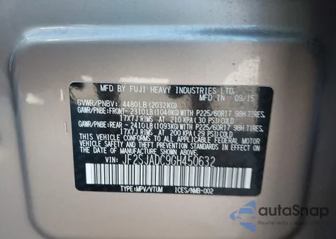2016 Subaru Forester 2.5I Premium from USA, damaged, VIN JF2SJADC9GH450632